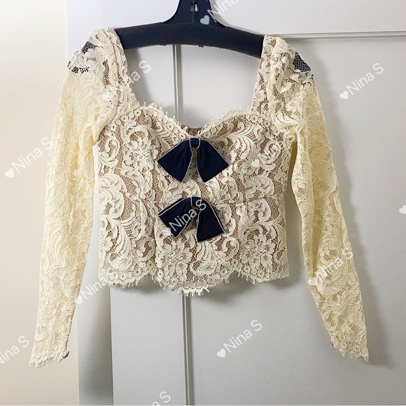 Self-Portrait Cream Cord Lace Top With Bows NEW - Picture 3 of 7